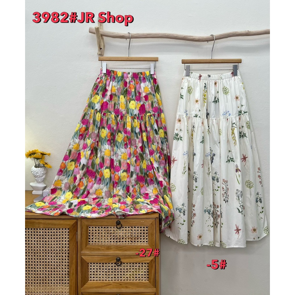 พร้อมส่งในไทย กระโปรงลายดอกตัวดัง Floral skirt ผ้าคอตตอนพิมพ์ลายสวนดอกไม้ สีสดใส เอวยางยืด ทรงบาน ฟรีไซส์ - รูปที่ 7
