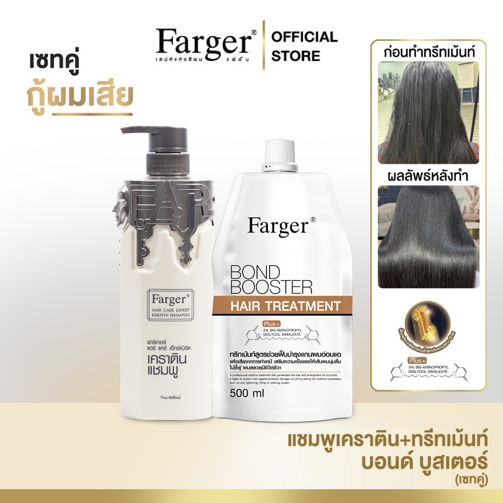 [แพ็คคู่สุดคุ้ม1+1]Farger Hair Treatment Set ฟาเกอร์ ครีมนวดผม แชมพูเคราติน เชื่อมแกนผม บำรุงผม กู้ผมเสีย