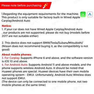 USB Dongle Wireless CarPlay Android Auto อะแดปเตอร์สมาร์ทมินิกล่อง carplay ไร้สาย WiFi