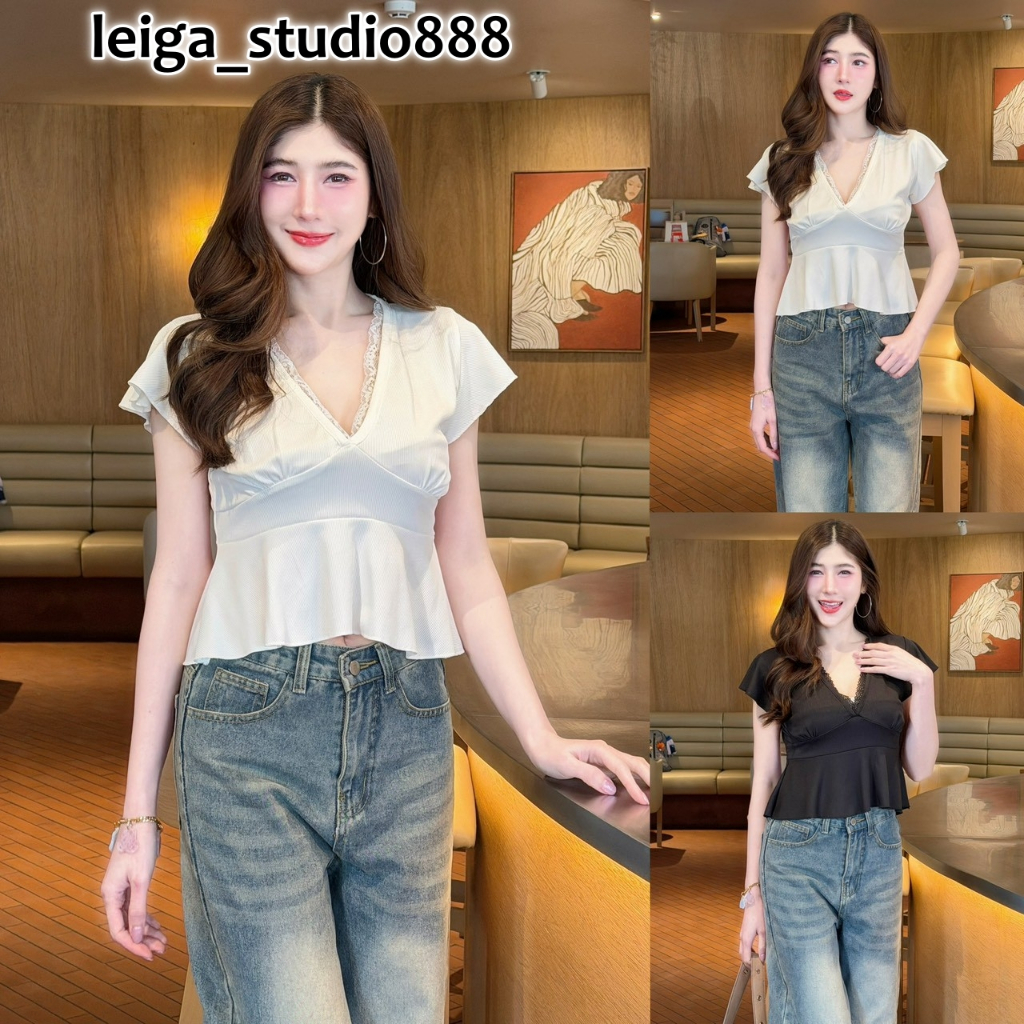 เสื้อผ้าร่อง คอวีแต่งลูกไม้ ชายระบาย สาวเวียดนาม แฟชั่น ดีไซน์ สไตล์เวียดนาม ใส่แมท LG091