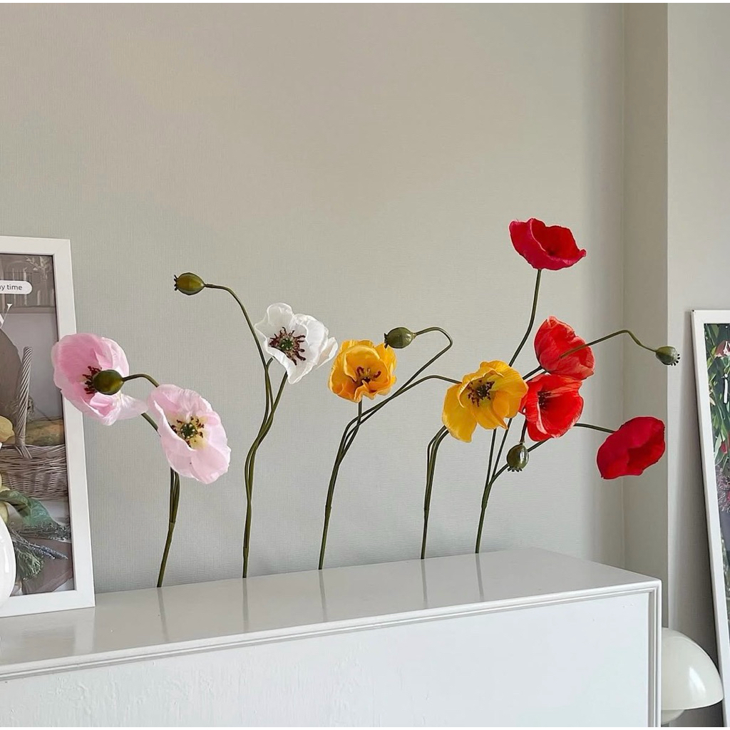 (พร้อมส่ง) poppy flower ดอกป็อปปี้พรีเมี่ยม ใส่แจกันสวยมากก เหมือนจริงสุดๆ