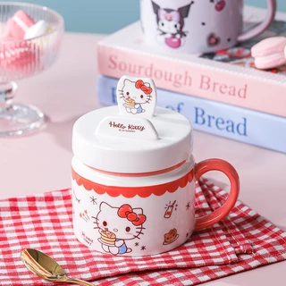 【ของแท้】Sanrio ซานริโอ แก้วเซรามิก มีฝา 400ml ฝาเป็นที่วางโทรศัพท์ ลายน่ารัก กล่องสวยงาม ของขวัญวันหยุด ใช้ทุกวัน ส่งฟรี
