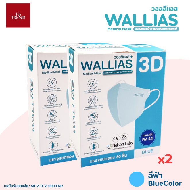 วอลลิแอส Medical Mask วอลลิแแอส หน้ากากอนามัยทางการแพทย์ 3D ( สำหรับผู้ใหญ่ ) กรองเชื้อ Bacteria และ VIRUS ใส่สบายไม่อับ - รูปที่ 7