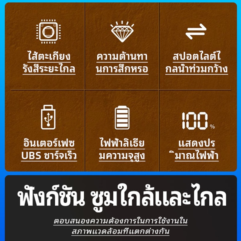 ไฟฉายแรงสูง ไฟฉาย led ส่องสว่าง ซูมได้ พกพา ทนทาน ชาร์จได้ โดนน้ำโดนฝนได้ ชาร์จ USB Flashlight - รูปที่ 7