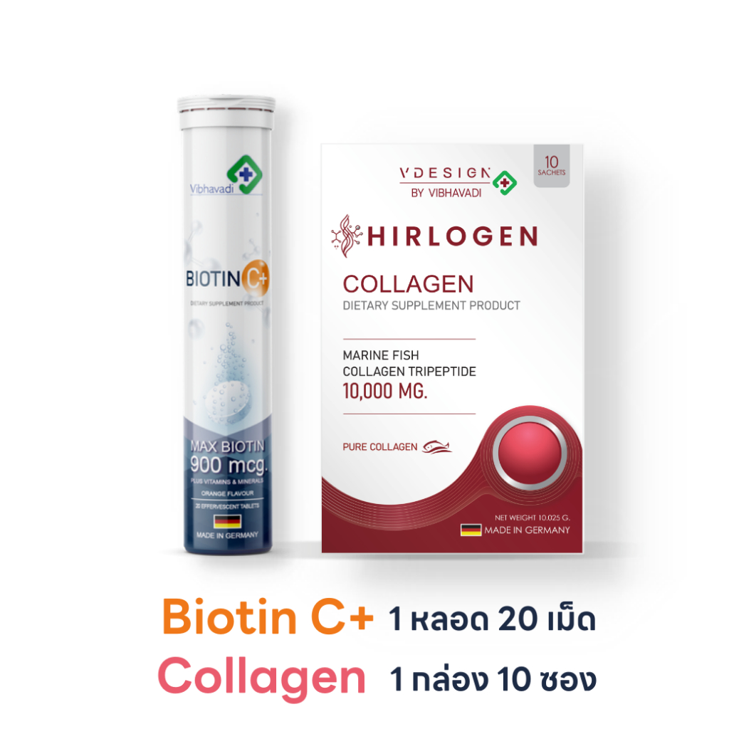 เซ็ตทดลอง:Biotin C 1 หลอด (20 เม็ดฟู่) + Collagen 1 กล่อง : ลดร่วง บาง กระตุ้นผมงอกใหม่