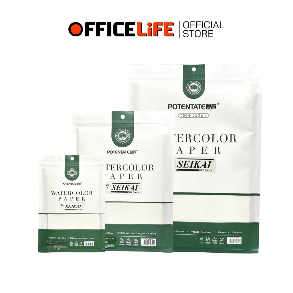 Seikai (เซไค) ชุดกระดาษสีน้ำ สำหรับงานศิลปะ ขนาด A3 / A4 / A5 หนา 300 แกรม ( 10 แผ่น / ชุด )