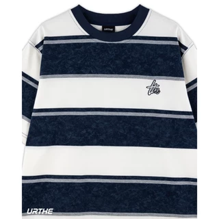 URTHE - เสื้อยืด ผ้าฟอก ลายทาง Oversized เเขนสั้น รุ่น ACID STP
