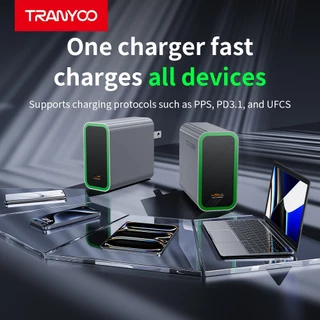 TRANYOO US8【TIS】GaNซุปเปอร์ชาร์จเจอร์ 120W รองรับโปรโตคอลการชาร์จเร็วสำหรับโทรศัพท์มือถือทุกแบรนด์และแล็ปท็อป
