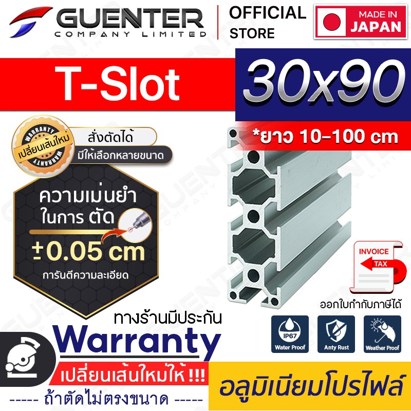 อลูมิเนียมโปรไฟล์ 30×90 T-Slot มีหลายขนาด (สั่งตัดได้ ขนาด cm) ยาวสุด 1 เมตร สินค้ามาตรฐาน ราคาถูกสุ