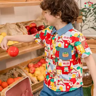 Mix Me เสื้อเชิ้ต กางเกงขาสั้น ลายเมืองApple ผ้า Oxford / Twill เด็กชาย อายุ 1-7 ปี เสื้อผ้าเด็ก รุ่น 400454 / 400455