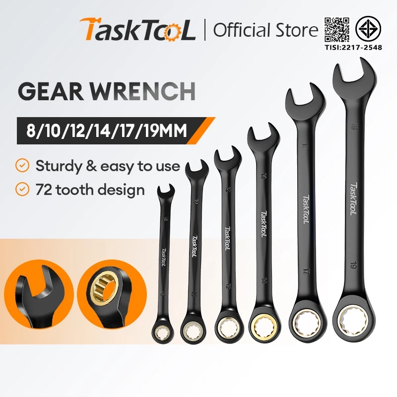 TASKTOOL ชุดประแจ ประแจแหวนข้าง ประแจแหวนข้างปากตาย 8-24mm แข็งแรง ทนทาน