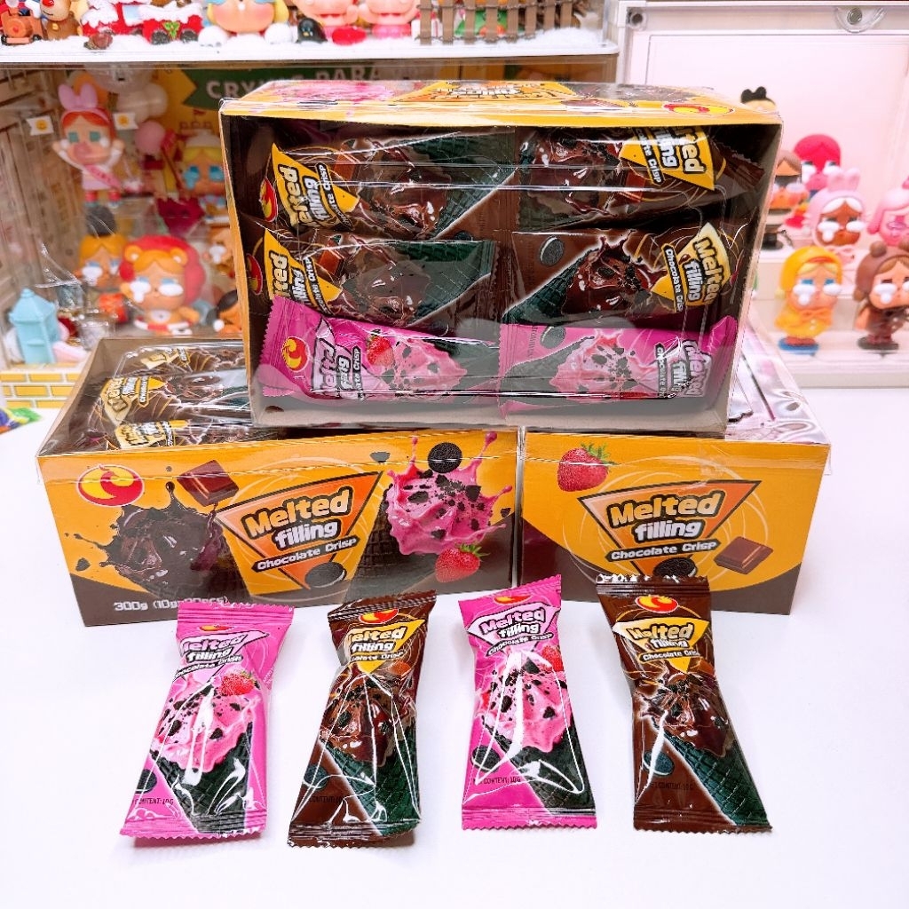 ขนมโคนบิสกิต ไอศกรีมสตรอว์เบอร์รี่ และ ช็อกโกแลต [ 1 กล่อง 30 ชิ้น ] ขนมเด็กฮิตตอนนี้