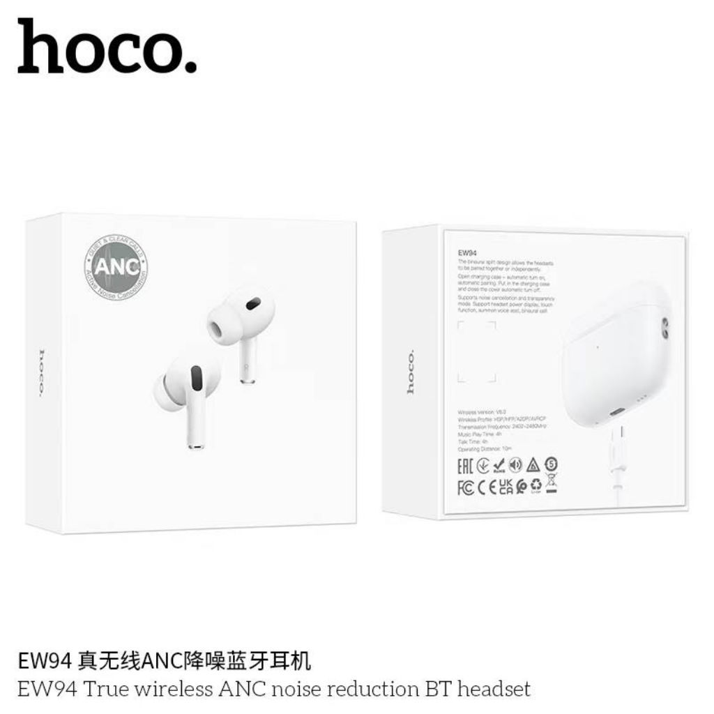 Hoco EW94 หูฟังบลูทูธไร้สาย TWS BT 6.0 มีระบบตัดเสียงรบกวน ANC ควบคุมด้วยระบบสัมผัส เสียงใส คมชัด สวมใส่สบาย แท้ 100%