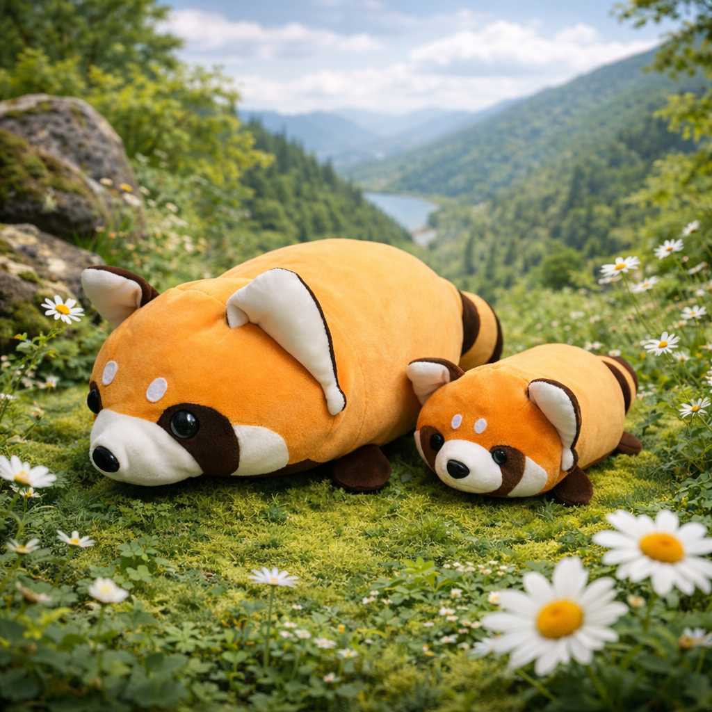 ตุ๊กตาแพนด้าแดงท่านอน Red Panda Plush Toy ตุ๊กตาแพนด้าแดงเหมือนจริง LESSER PANDA ตุ๊กตาสัตว์ขนนุ่ม ของขวัญน่ารัก