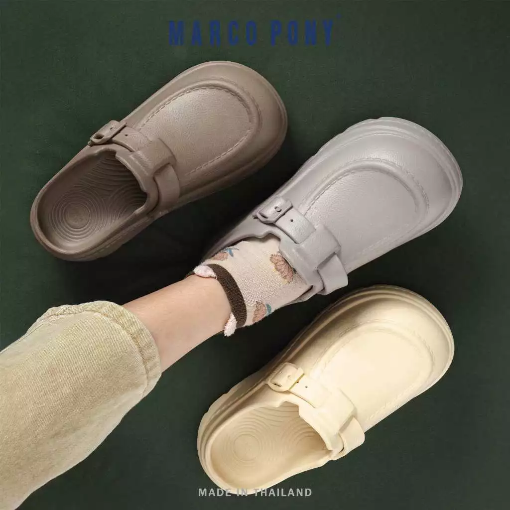 Marco Pony รองเท้าแตะแบบสวม ทรงหัวโต แฟชั่นผู้หญิง วัสดุ EVA เสริมส้นเท้า ใส่สบายเท้า MH9037