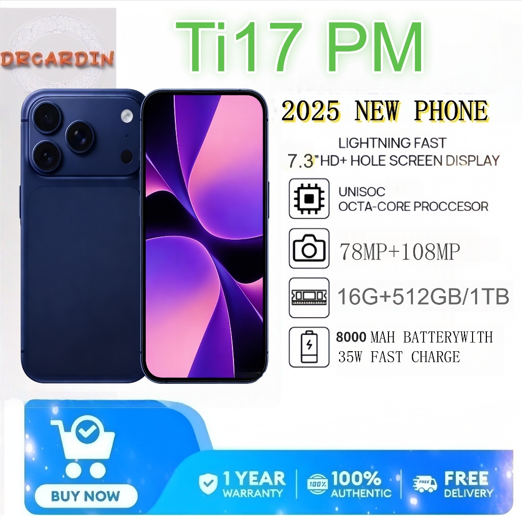 【รับประกัน1ปี】2025 ใหม Ti17 PM สมาร์ทโฟน 7.3inch นิ้ว 5G เต็มจอ 16GB+1TB รองรับ2ซิม Smartphone 8000m