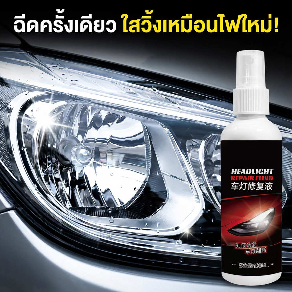 ไฟหน้าใหม่ในพริบตา! น้ำยาขัดไฟหน้ารถยนต์ ซ่อมไฟเหลือง ออกซิเดชั่น ไม่ทำร้ายโคมไฟ ไม่ต้องถอดประกอบ 100ml