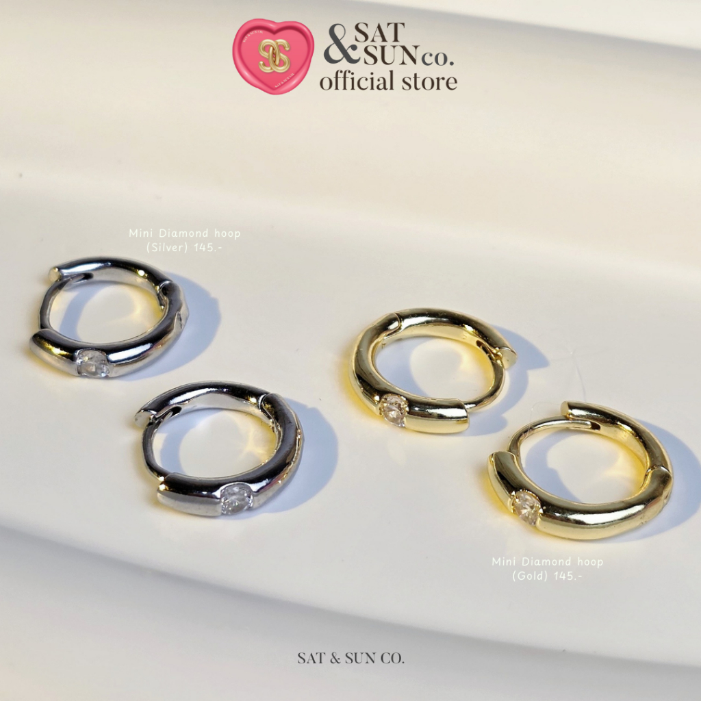 SATANDSUN Mini diamond hoop ต่างหูแบบห่วง ประดับเพชร Nickel-free ผิวแพ้ง่ายใส่ได้ minimal ใส่ติดหูได้ทุกวัน