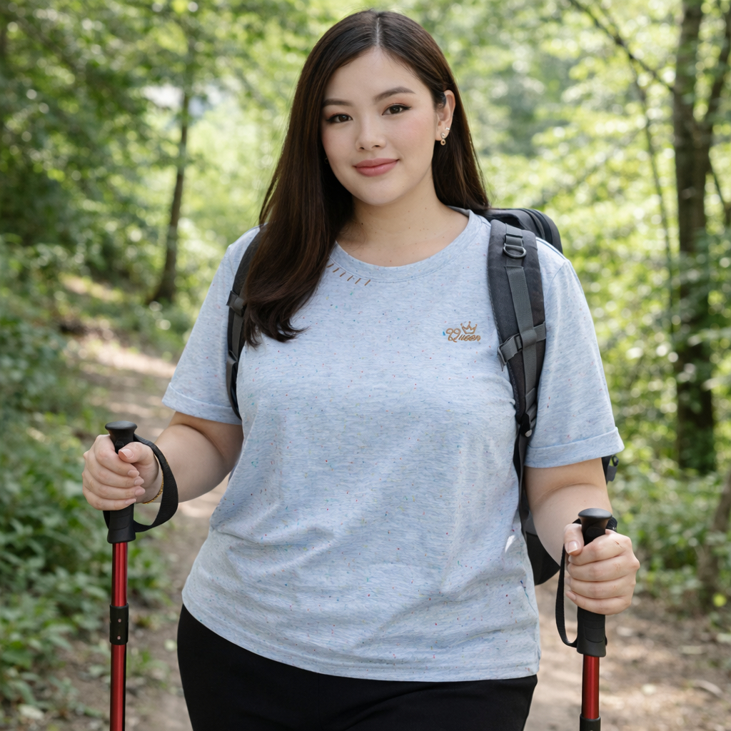 (LX1241)เสื้อแขนสั้นสาวอวบลุคหวานนิดๆ ดูดีได้ไม่ต้องเยอะ! กับงานเสื้อยืดคอกลมแขนสั้น สีฟ้าละมุน - รูปที่ 7