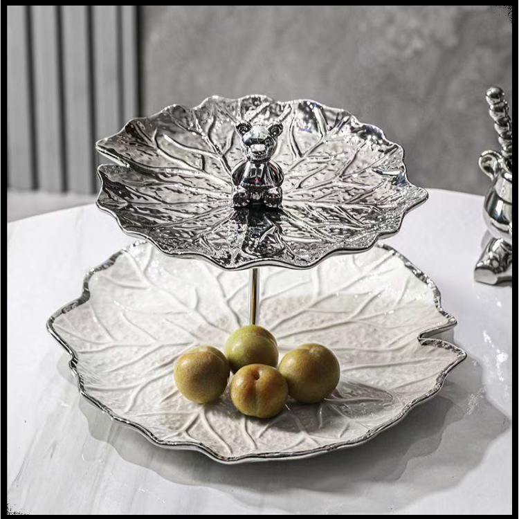 จานผลไม้เซรามิก, ถาดวางบนโต๊ะกาแฟ, ถาดเค้ก, โต๊ะของหวาน, ถาดใส่ขนมและลูกอมหลายชั้น - รูปที่ 5