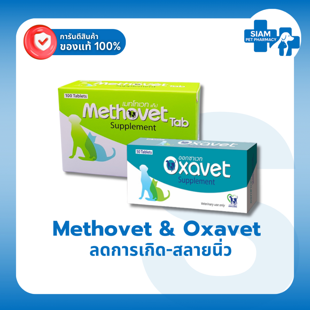 ยกกล่อง🔥Methovet & Oxavet [ของแท้] อาหารเสริมเพื่อสลายนิ่วในสุนัขและแมว ปรับค่า pH ของปัสสาวะ