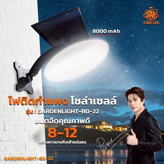 ไฟติดกำแพงโซล่าเซลล์ รุ่น GARDENLIGHT-BD-22 ปรับได้3แสง แสงขาว/แสงวอมไวท์/คูลไวท์ สว่างยันเช้า