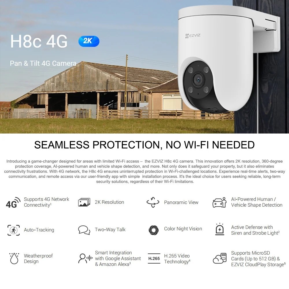 กล้อง 4G แบบหมุนได้ทั้งแนวนอนและแนวตั้ง Ezviz รุ่น H8c 4G