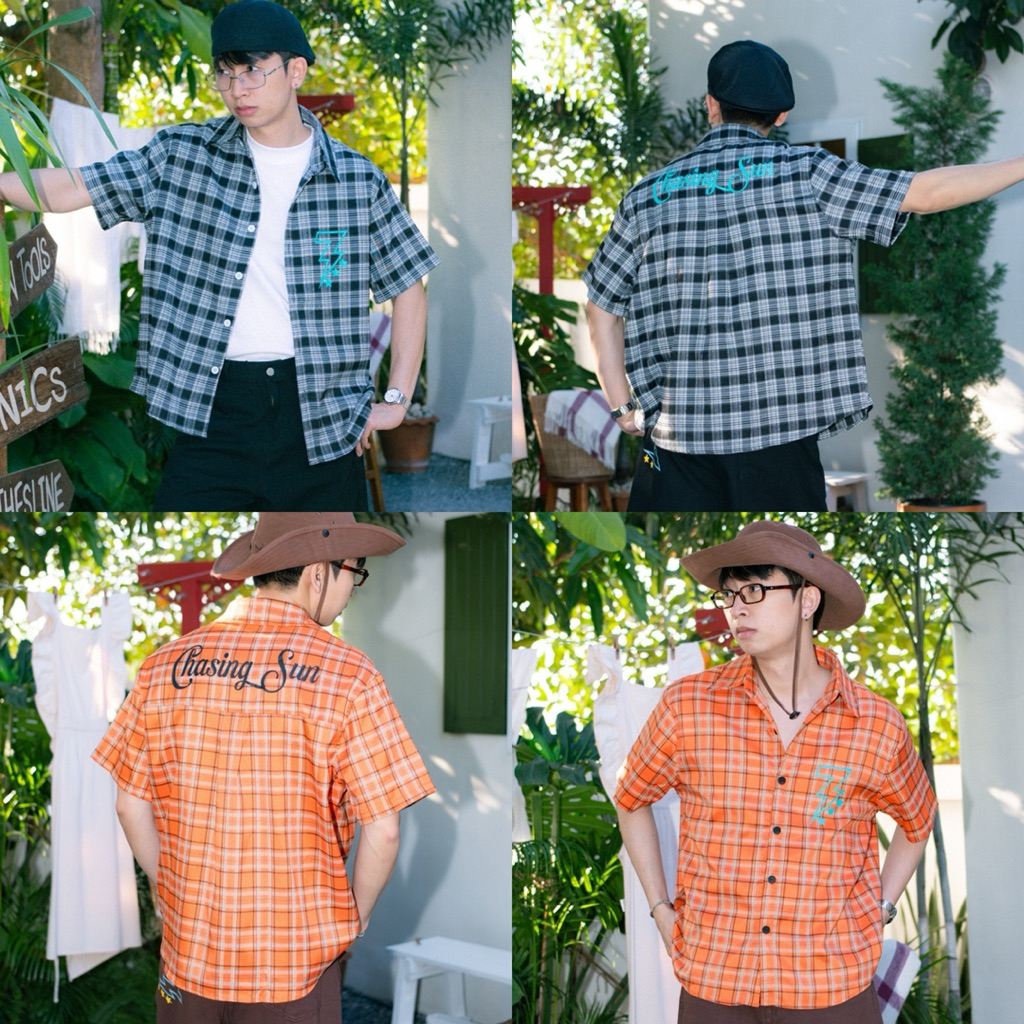 ZAMIO THUNDER SHIRT เสื้อเชิ้ตแขนสั้นทรงโอเวอร์ไซส์ลายสก็อต