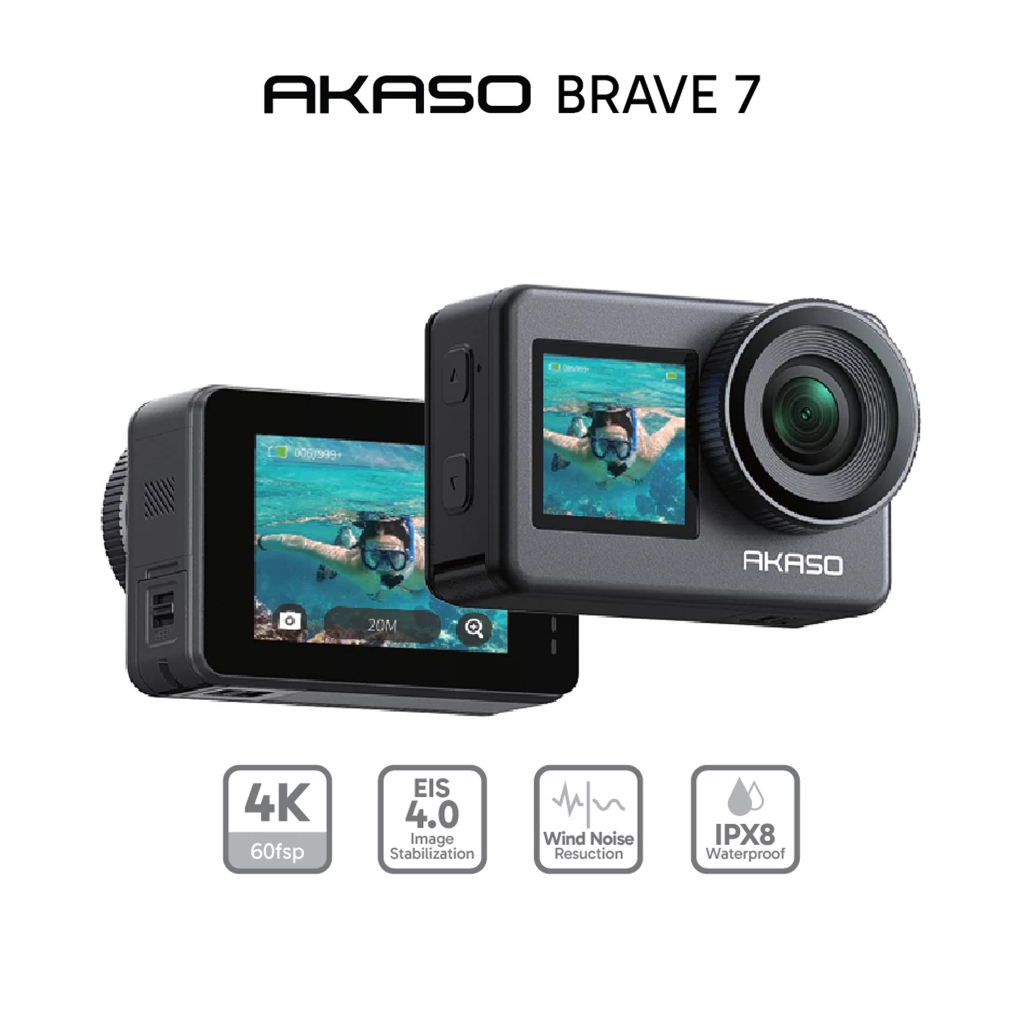 AKASO BRAVE 7 กล้อง Action Camera แบบ 2 หน้าจอ วีดีโอ 4K | รับประกันสินค้า 1 ปี