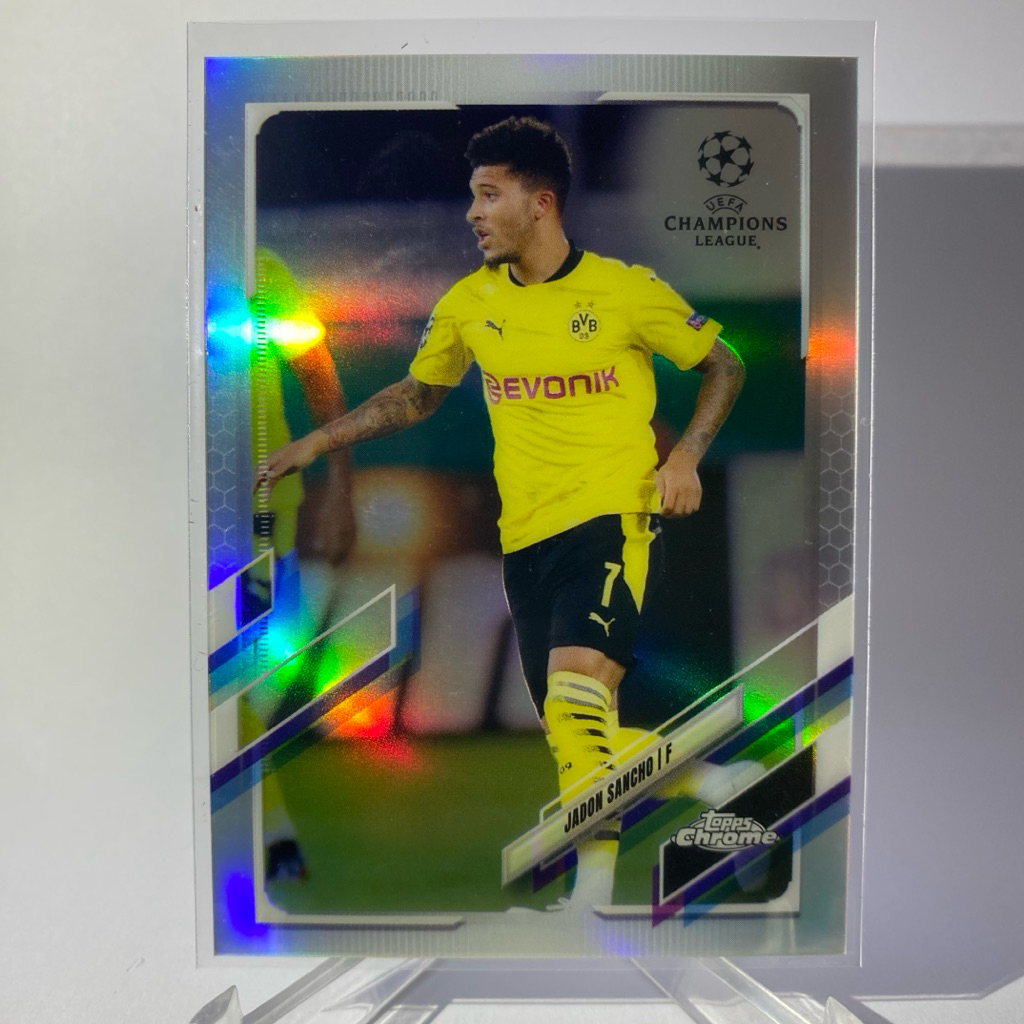 การ์ดนักฟุตบอล Jodon Sancho, (refractor), DORTMUND, Topps CHROME 2021