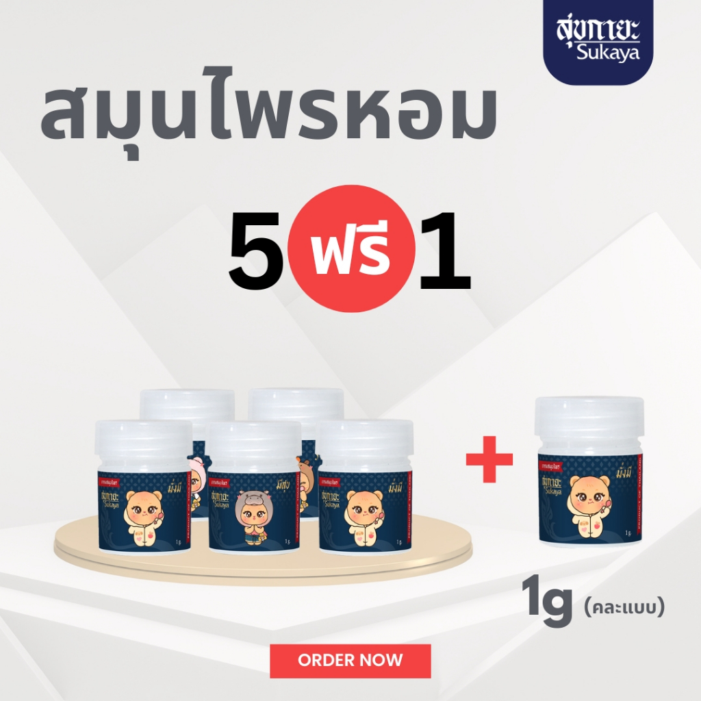 [5 แถม 1] Meesuk สมุนไพรหอมมีสุข ใช้ดม ยาดมสมุนไพร หอมสดชื่น พกพาง่าย (คละลาย) ขนาด 1 กรัม