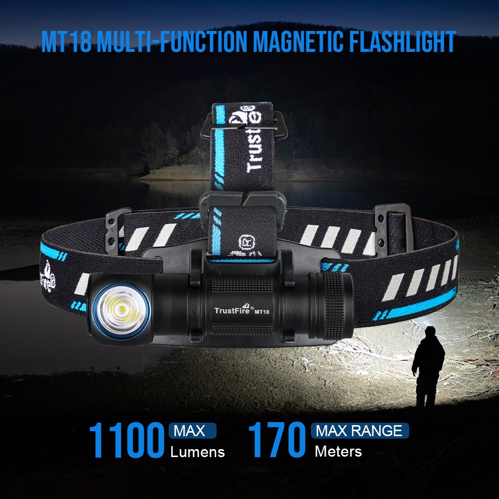 ไฟฉายคาดศีรษะ Trustfire MT18 ความสว่าง 1100 ลูเมน ชาร์จไฟผ่าน USB ปรับมุมได้ 180 องศา กันน้ำ ทรงพลัง พร้อมแม่เหล็กที่ท้า