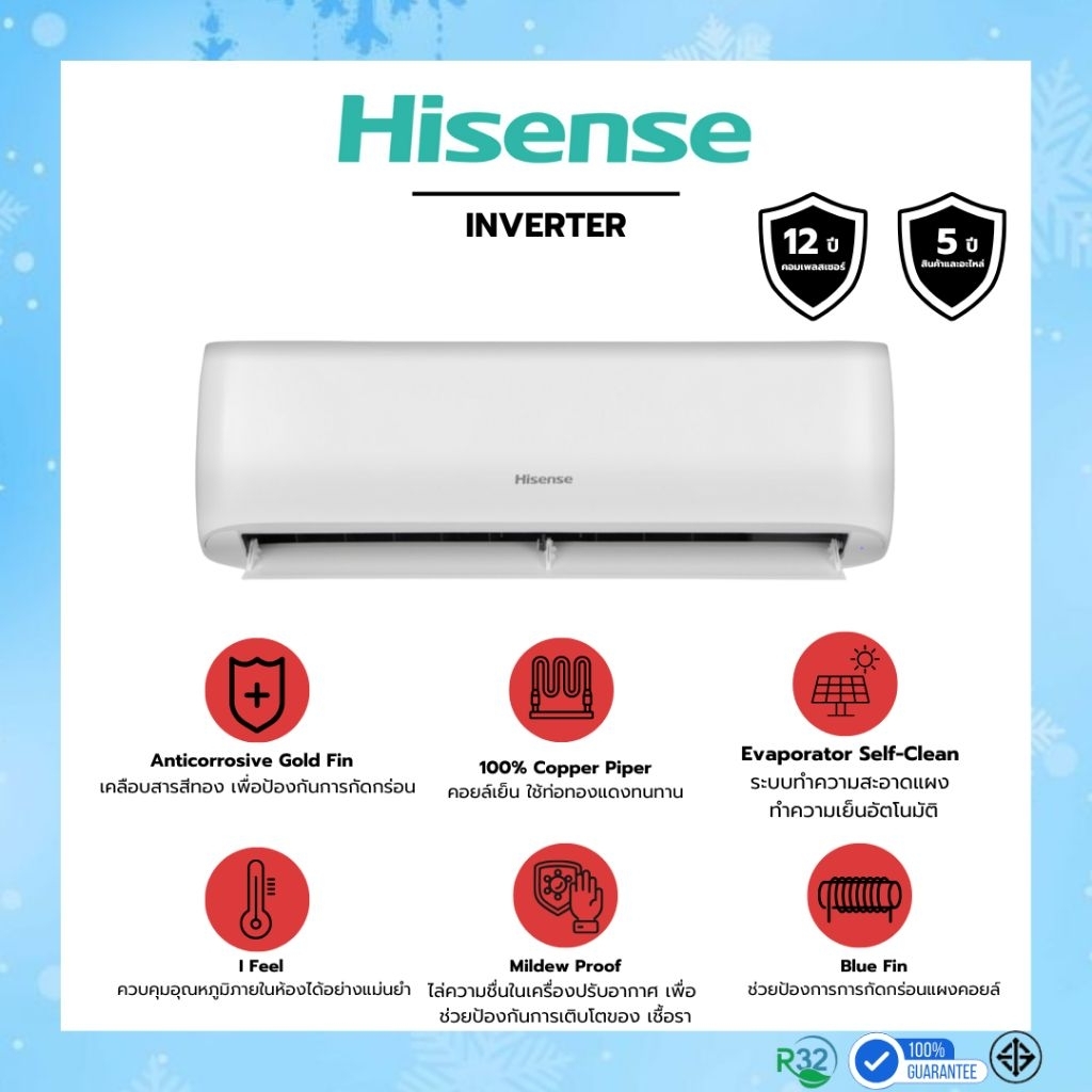 Hisense แอร์ติดผนัง lnverter ระบบอินเวอร์เตอร์ เบอร์ รุ่นAS-TRK2T (9,000-24,000BTU) น้ำยา R32