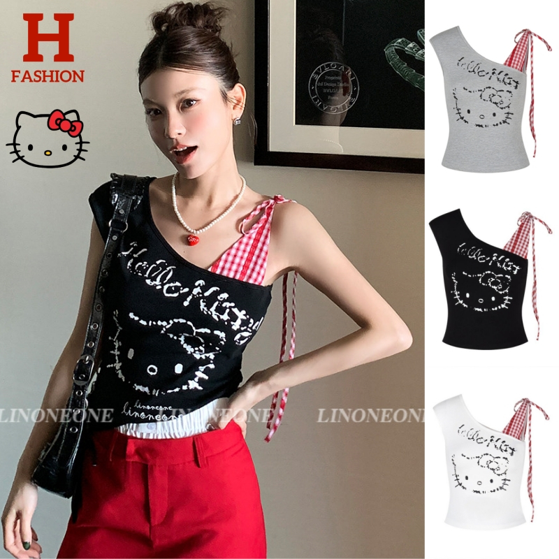 HOT Kitty พร้อมส่ง เสื้อกล้าม ลายแมวสาว เสริมฟองน้ำ สีสดใส ใส่สบายมาก FY5118