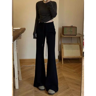[Solid color casual flared pants]สไตล์เกาหลีผู้หญิงเทรนด์สีทึบง่ายฮอร์นกางเกงลำลอง