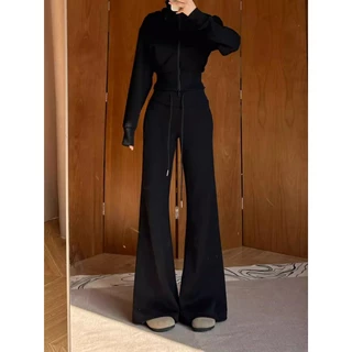 [Solid color casual flared pants]สไตล์เกาหลีผู้หญิงเทรนด์สีทึบง่ายฮอร์นกางเกงลำลอง