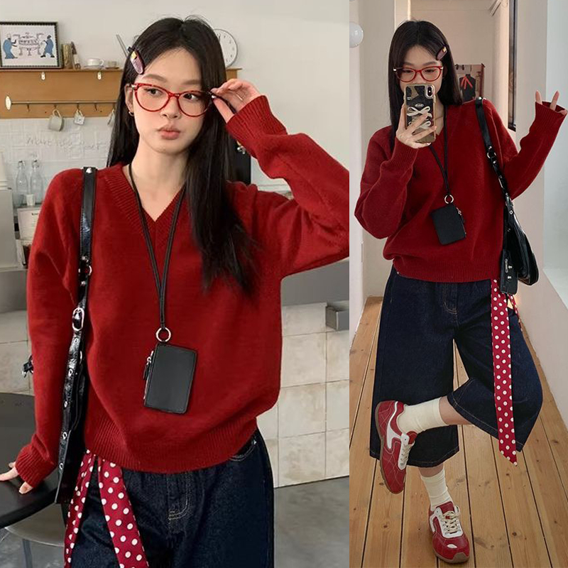 Dahong 88041 เสื้อสเวตเตอร์ไหมพรม เสื้อกันหนาว คอวี ผ้านิ่ม ใส่สบายมาก เกาหลี