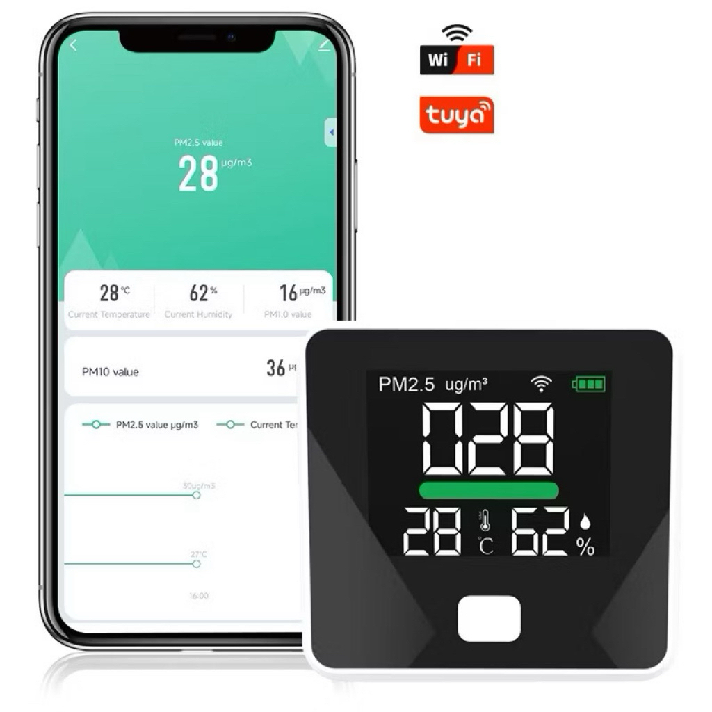Tuya Wifi เครื่องวัดฝุ่น PM2.5 Dienmern รุ่น DM103B-Wifi เชื่อมต่อ Wifi วัดผล 3in1 หน้าจอ LED **แม่น