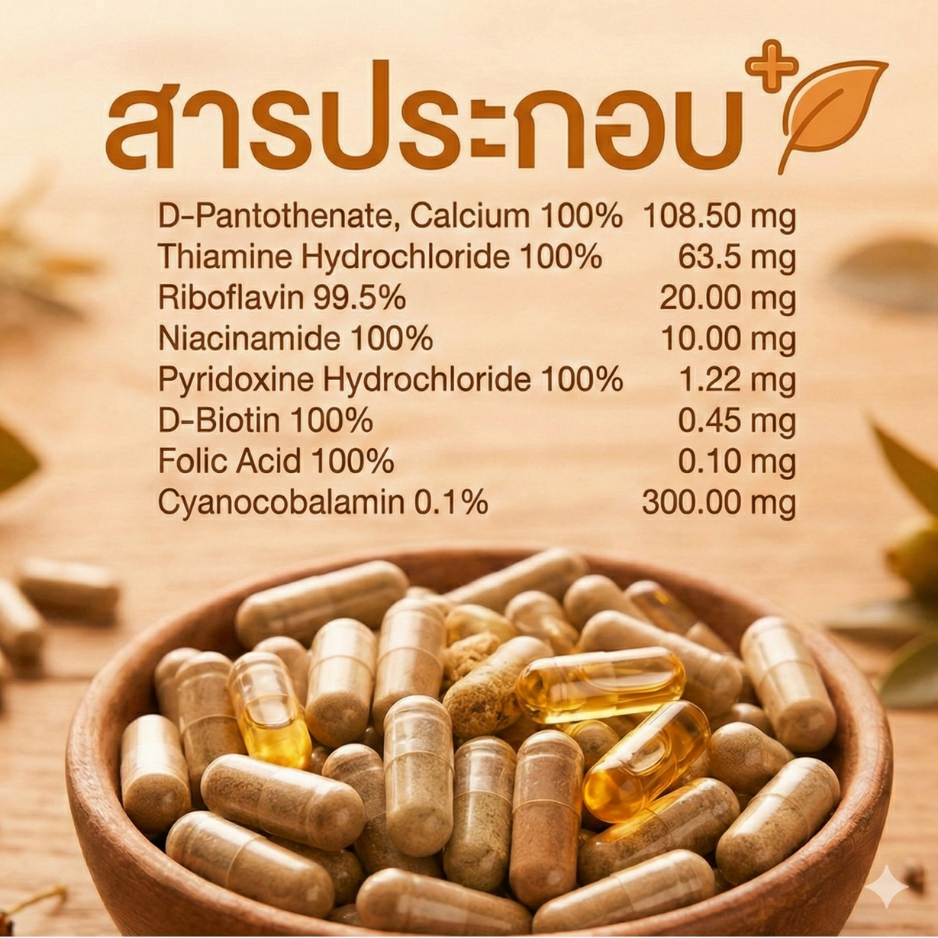 MHS วิตามิน B COMPLEX 600 Mg (30 Capsules) อาหารเสริมวิตมินบีรวม ลดอาการสมองล้า บำรุงประสาท ราคา ถูกที่สุด ดีลบีเคเค แกลเลอรีภาพที่ 7