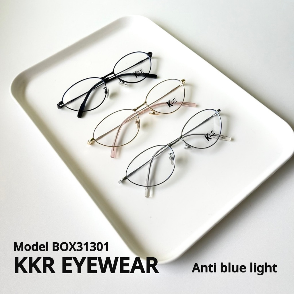 Blue Block แว่นกรองแสงสีฟ้าทรงรี BOX31301 (ไม่เปลี่ยนสี) เลนส์ถนอมสายตาจากแสงสีฟ้าได้ดี มีบริการเก็บปลายทาง