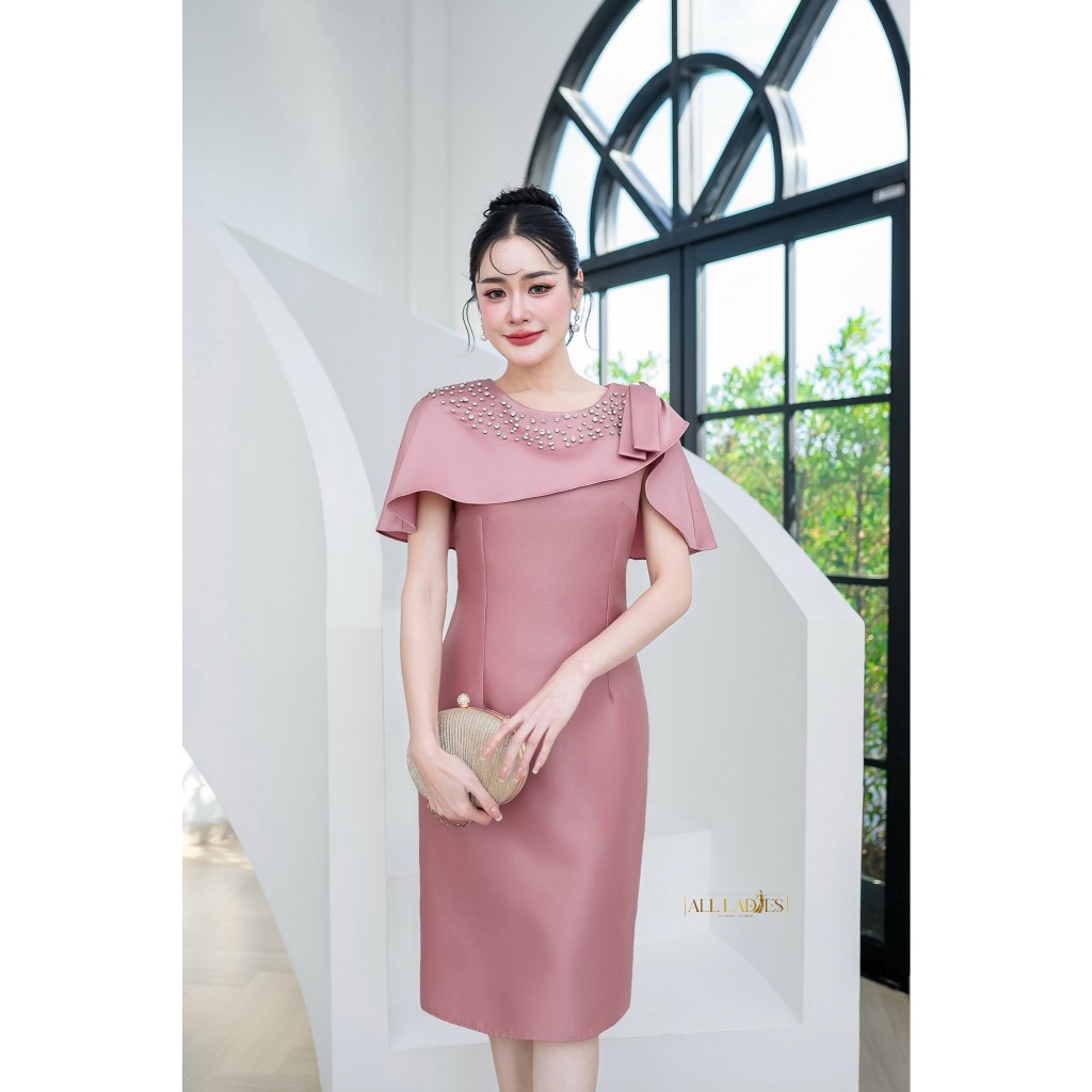 All Ladies  เดรสคลุมไหล่เพชรแต่งโบว์ (515-01/02)