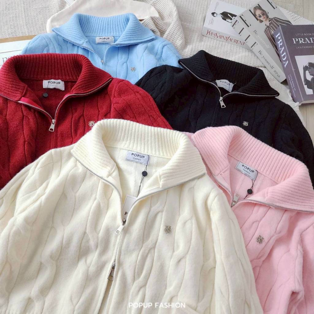 POP UP Cable Zip Knit เสื้อไหมพรมซิปคู่ทอลายเปีย คอปก งานพรีเมี่ยม (S–XL) ราคา ถูกที่สุด ดีลบีเคเค แกลเลอรีภาพที่ 3