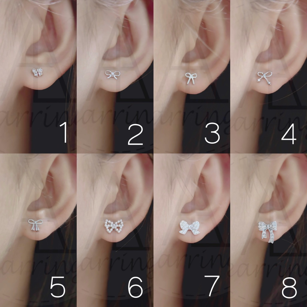 [มินิมอลสีเงิน165] ต่างหูมินิมอลแบบติดหูรูปโบว์ ราคาต่อ1คู่ พร้อมแป้น(ทับหลัง)แบบโลหะทุกคู่