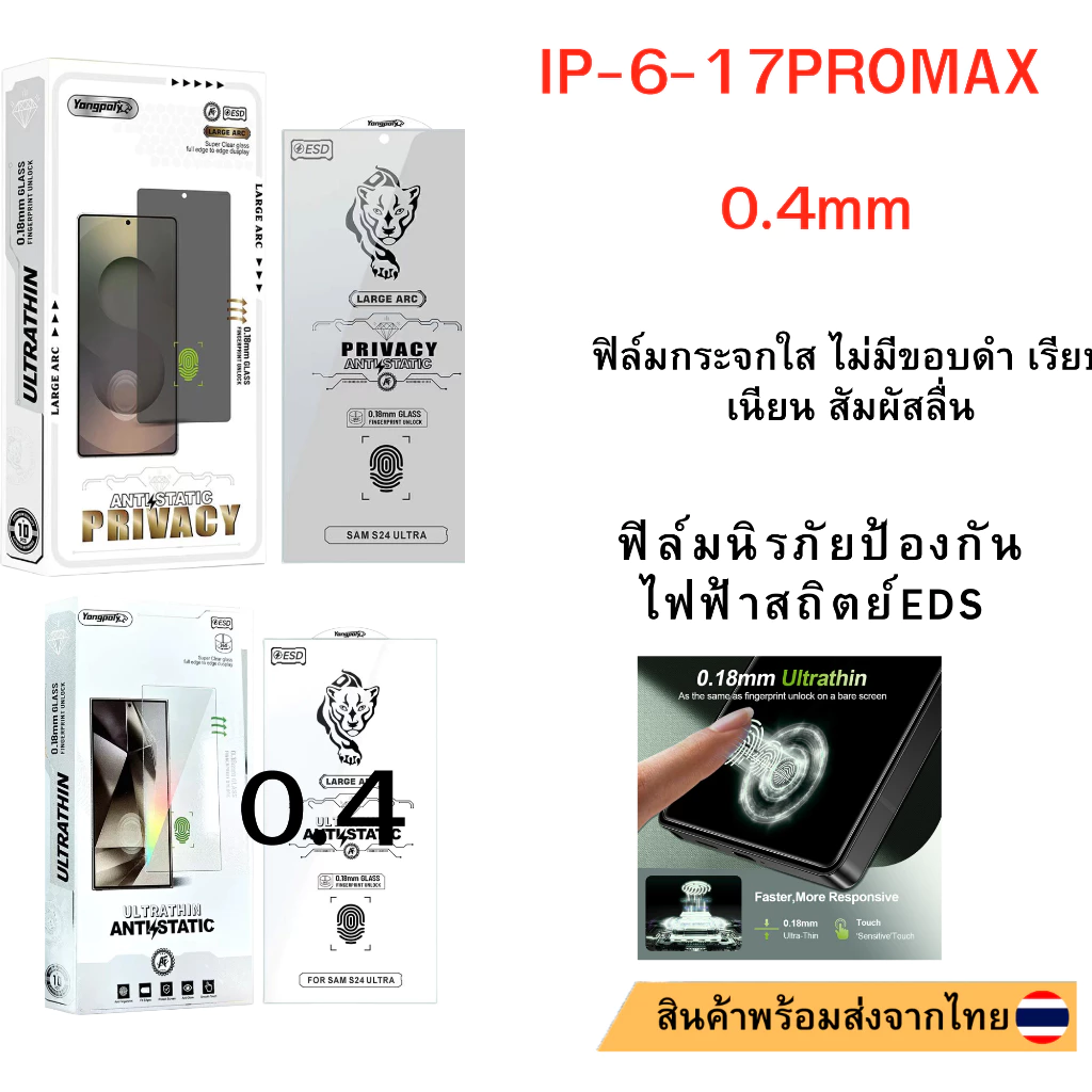 ฟิล์มกระจกใสไม่มีขอบเต็มจอโค้ง 0.4MM iphone 17Air 17 11 14promax 15 plus 14pro 13proamx 12 13pro 11 xs xr xmax 16promax