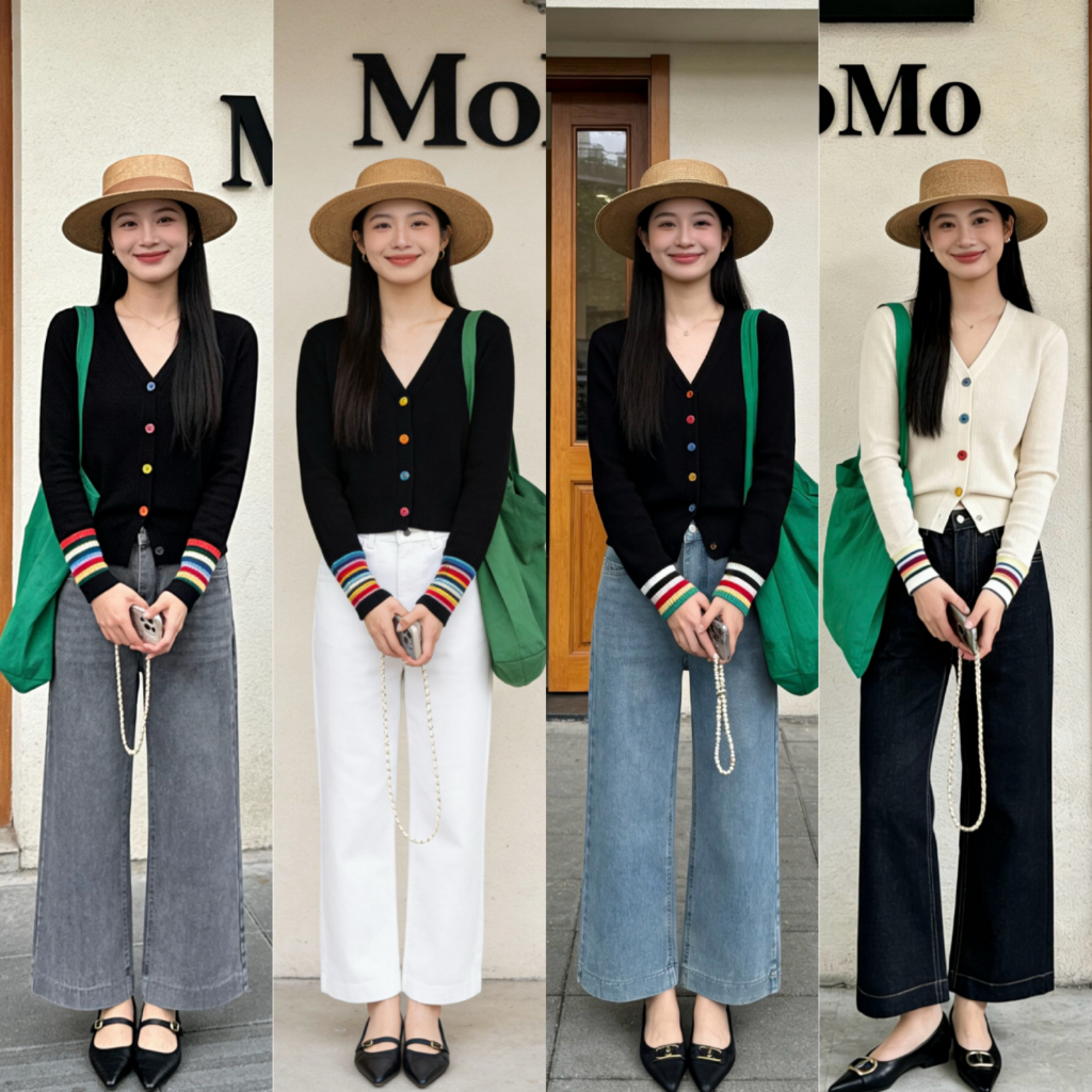 กางเกงยีนส์ขากว้าง ผ้าดิบ/ผ้าฟอก ทรงกระบอกใหญ่ แนววินเทจย้อนยุค สวยทรงคลาสสิก ใส่สบาย #MO8070