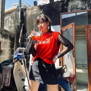 BANGKOK TALES: TOP-เสื้อยืดแขนกุด/แขนสั้น-โชคดี*สกรีนแดง