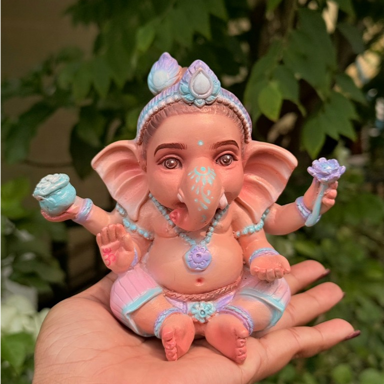#พระพิฆเนศเบบี้ พระพิฆเนศปางเด็ก baby Ganesha สูง 5 นิ้ว งานเพ้นท์แอร์บรัส 4 กร ขจัดอุปสรรค ขอพรความสำเร็จ ส้ม