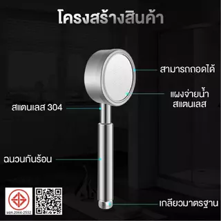 ฝักบัวอาบน้ำ เพิ่มแรงดัน สแตนเลส 304 แท้ พร้อมสายฝักบัว สแตนเลส