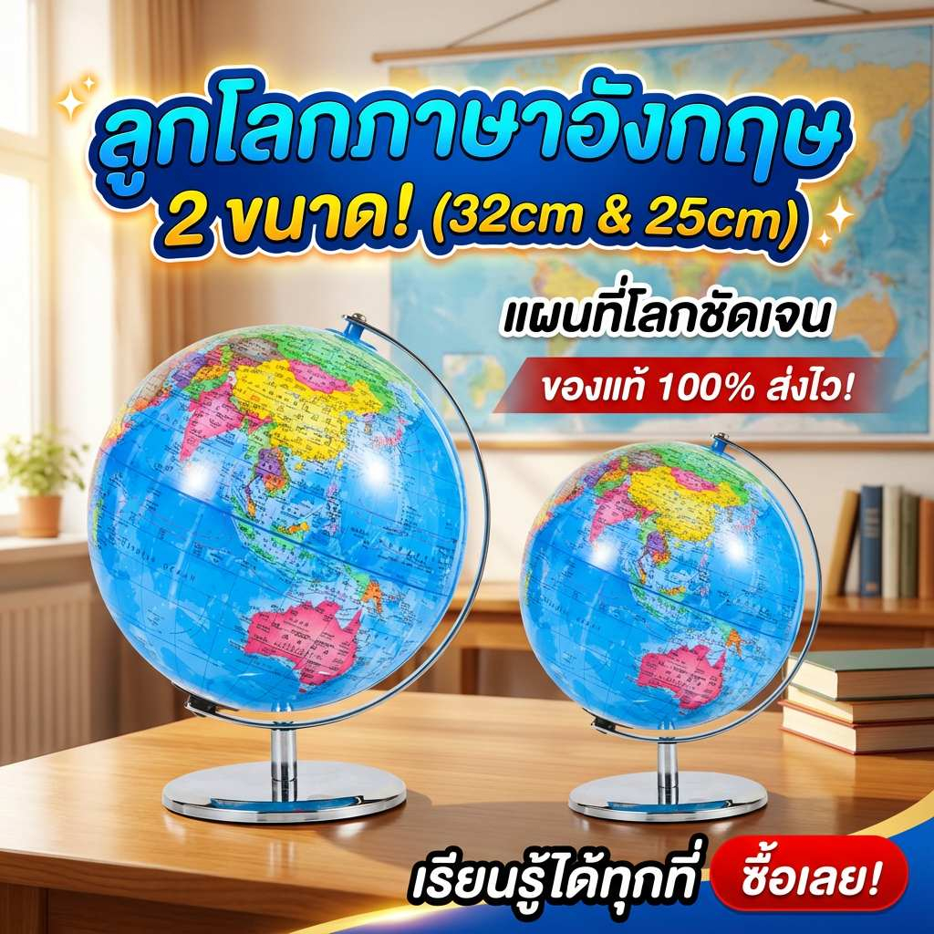 การพิมพ์ชัดเจน!ขนาดใหญ32CM!ลูกโลก ลูกโลกจำลอง ลูกโลกหมุนได้ แผนที่โลก ลูกโลกภาษาอังกฤษ ลูกโลกตั้งโต๊ะ Globe