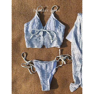 ชุดว่ายน้ำผู้หญิง บิกินี่ 3 ชิ้น Bikini เสื้อผูกโบว์ ผ้าจีบ เซ็กซี่หวาน สไตล์เกาหลี | Ocean Mood